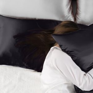 Love's cabin Silk Satin Pillowcase for Hair and Skin (Black, 20x26 inches) Slip Pillow Cases Standard Size Set of 2 - Satin Cooling Pillow Covers with Envelope Closure