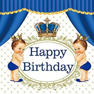 Baocicco 5x3ft Polyester Backdrop Happy Birthday Backdrop Royal Blue Crown Blue Curtains Retro Royal Floral Texture Photography Background Birthday Party Decorations for Little Prince Portrait