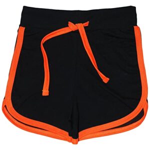 kids girls short 100% cotton gym sport black & neon orange summer hot pant short