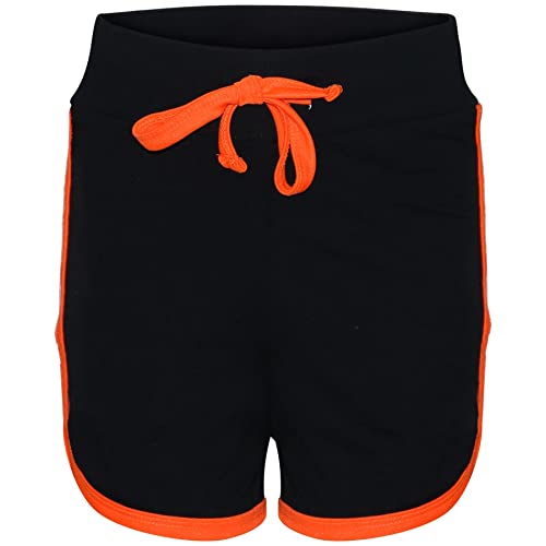 Kids Girls Short 100% Cotton Gym Sport Black & Neon Orange Summer Hot Pant Short