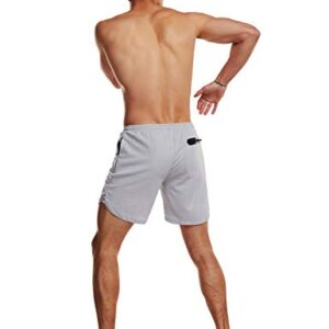 FLYFIREFLY Men's 2-in-1 Workout Running Shorts 7" Lightweight Gym Yoga Training Sport Short Pants Grey