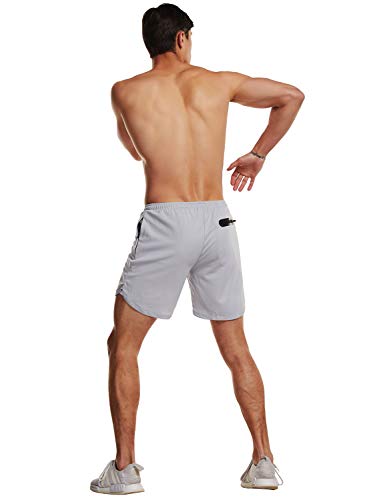 FLYFIREFLY Men's 2-in-1 Workout Running Shorts 7" Lightweight Gym Yoga Training Sport Short Pants Grey