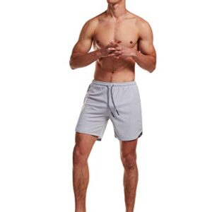 FLYFIREFLY Men's 2-in-1 Workout Running Shorts 7" Lightweight Gym Yoga Training Sport Short Pants Grey