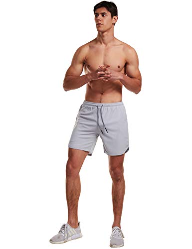 FLYFIREFLY Men's 2-in-1 Workout Running Shorts 7" Lightweight Gym Yoga Training Sport Short Pants Grey