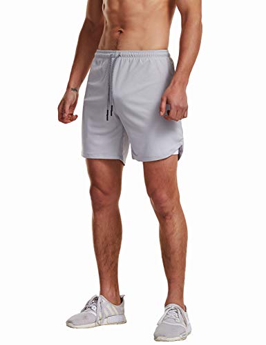 FLYFIREFLY Men's 2-in-1 Workout Running Shorts 7" Lightweight Gym Yoga Training Sport Short Pants Grey