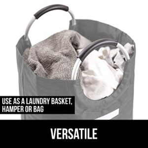 Gorilla Grip Large Laundry Basket, Collapsible Fabric Hamper, Padded Handles, Tall Foldable Clothes Baskets, Durable Linen Bins, Easy Carry Bags, Hampers for Kids Bedroom, College Dorms, 82L, Gray