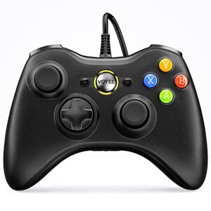 voyee pc controller, wired controller compatible with microsoft xbox 360 & slim/pc windows 10/8/7, with upgraded joystick, double shock | enhanced (black)