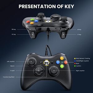 VOYEE PC Controller, Wired Controller Compatible with Microsoft Xbox 360 & Slim/PC Windows 10/8/7, with Upgraded Joystick, Double Shock | Enhanced (Black)