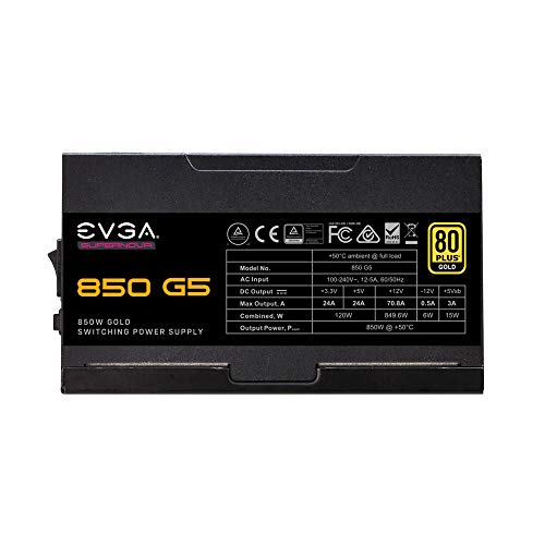 EVGA 220-G5-0850-X1 Super Nova 850 G5, 80 Plus Gold 850W, Fully Modular, ECO Mode with Fdb Fan, 10 Year Warranty, Compact 150mm Size, Power Supply