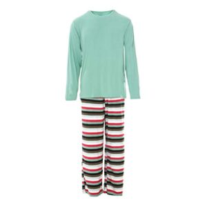 kickee menswear print long sleeve pajama set (m, christmas multi stripe)