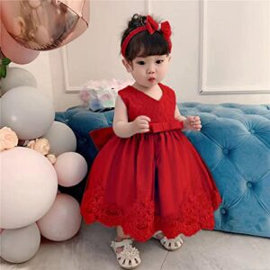 Baby Girls Christmas Pageant Lace Dresses Infant Easter Frocks Wedding Formal Event Frocks Dress (Red,24M)