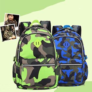 Yvechus School Backpack Casual Daypack Travel Outdoor Camouflage Backpack Christmas Presents for Boys and Girls (Camo Blue)