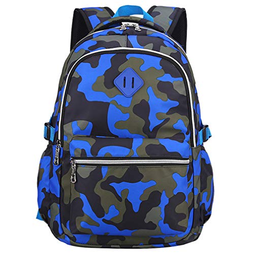 Yvechus School Backpack Casual Daypack Travel Outdoor Camouflage Backpack Christmas Presents for Boys and Girls (Camo Blue)