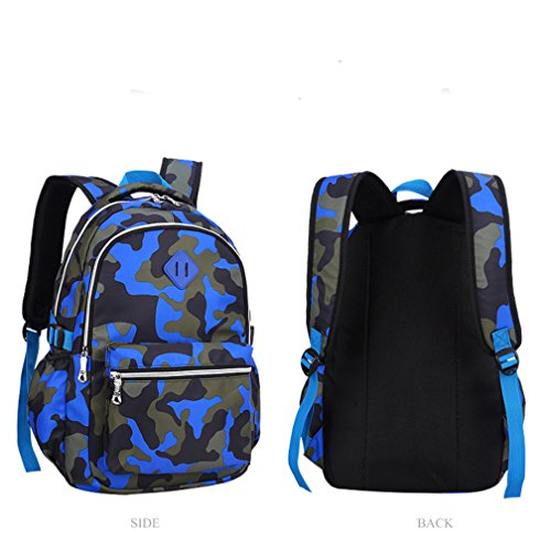 Yvechus School Backpack Casual Daypack Travel Outdoor Camouflage Backpack Christmas Presents for Boys and Girls (Camo Blue)