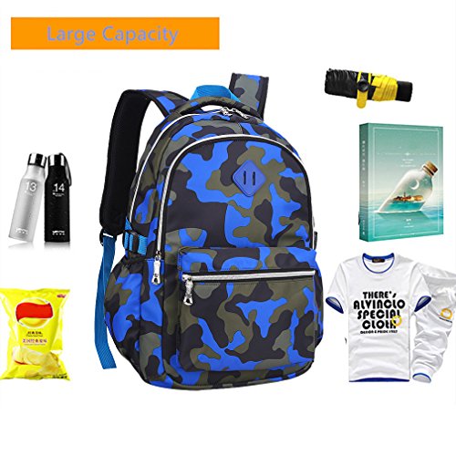 Yvechus School Backpack Casual Daypack Travel Outdoor Camouflage Backpack Christmas Presents for Boys and Girls (Camo Blue)