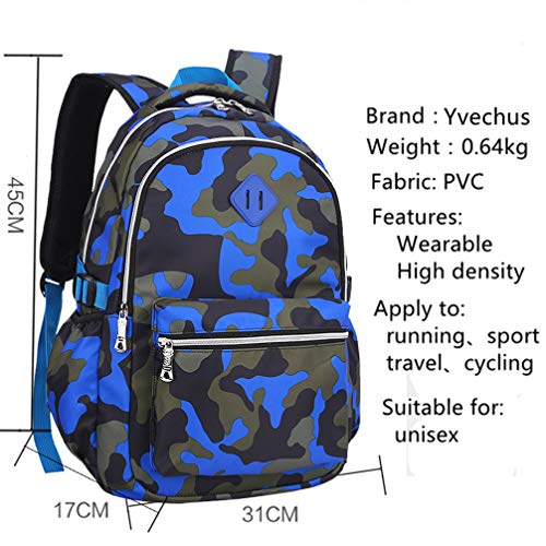 Yvechus School Backpack Casual Daypack Travel Outdoor Camouflage Backpack Christmas Presents for Boys and Girls (Camo Blue)