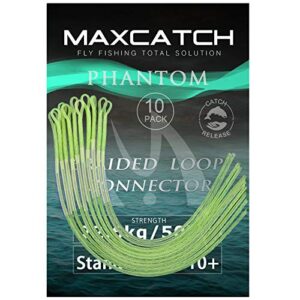 maxcatch fishing braided leader loop connectors 30/50lb for fly fishing line 10pcs (yellow, 50lb)