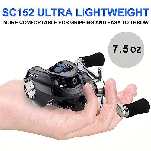 Fishdrops Baitcaster Reel 7.5 oz Light Weight & Smooth, 12.12LB Drag Magnetic Brake Baitcasting Reels, Gear Ratio 7.0:1 Affordable Low Profile Freshwater Bait Caster Fishing Reel