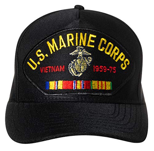 Officially Licensed United States Marine Corps Vietnam Veteran Emblem Patch Hat Black Baseball Cap