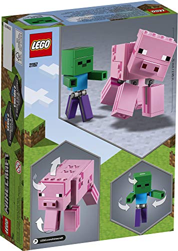 LEGO Minecraft Pig BigFig and Baby Zombie Character 21157 Cool Buildable Play-and-Display Toy Animal Figure for Kids, New 2020 (159 Pieces)