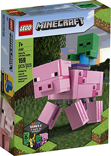 LEGO Minecraft Pig BigFig and Baby Zombie Character 21157 Cool Buildable Play-and-Display Toy Animal Figure for Kids, New 2020 (159 Pieces)