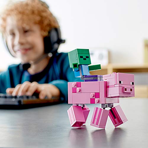 LEGO Minecraft Pig BigFig and Baby Zombie Character 21157 Cool Buildable Play-and-Display Toy Animal Figure for Kids, New 2020 (159 Pieces)
