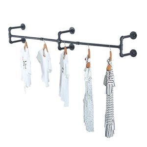 industrial pipe clothing rack wall mounted,vintage retail garment rack display rack cloths rack,metal commercial clothes racks for hanging clothes,iron clothing rod laundry room(70.86in,black)