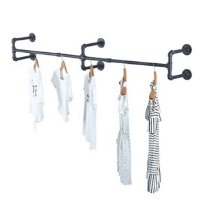 Industrial Pipe Clothing Rack Wall Mounted,Vintage Retail Garment Rack Display Rack Cloths Rack,Metal Commercial Clothes Racks for Hanging Clothes,Iron Clothing Rod Laundry Room(70.86in,Black)