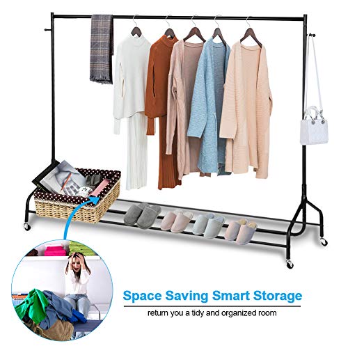 Ejoyous Rolling Garment Rack, Heavy Duty Movable Clothing Hanging Rack Commercial Grade Clothes Rail Display Stand Storage Organizer on Wheel with Bottom Shelf