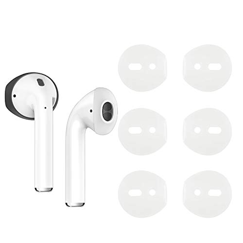 (Fit in Case)Silicone Protecitve Tips Ear Skins and Covers Replacement Anti Slip Soft eartips Compatible with Apple AirPods 1 & 2 or EarPods Headphones/Earphones/Earbuds (3 Pairs White)