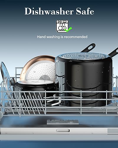 Cook N Home Nonstick Stockpot with Lid 10.5-Qt, Deep Cooking Pot Cookware Canning Stock Pot with Glass Lid, Black