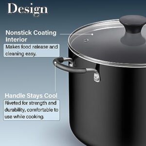 Cook N Home Nonstick Stockpot with Lid 10.5-Qt, Deep Cooking Pot Cookware Canning Stock Pot with Glass Lid, Black