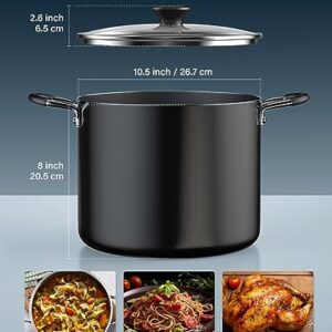 Cook N Home Nonstick Stockpot with Lid 10.5-Qt, Deep Cooking Pot Cookware Canning Stock Pot with Glass Lid, Black