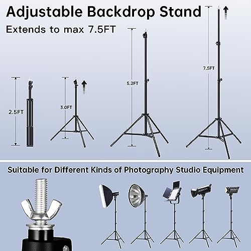 BEIYANG Backdrop Stand, 7.5 FT x 10 FT Adjustable Photography Background Support System Kit with Carrying Bag for Photo Video Studio