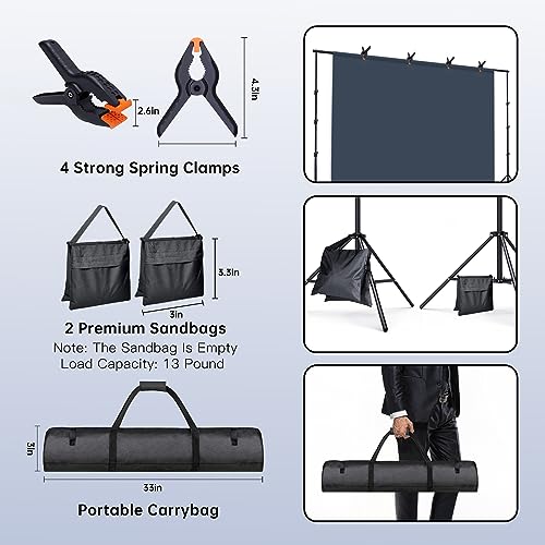 BEIYANG Backdrop Stand, 7.5 FT x 10 FT Adjustable Photography Background Support System Kit with Carrying Bag for Photo Video Studio