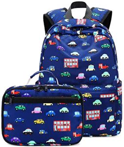 camtop backpack for kids boys preschool backpack with lunch box toddler kindergarten school bookbag set (y057-2 navy blue/car)