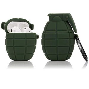 lewote silicone case compatible for apple airpods 1&2 funny cover[cool grenade design][best gift for kids boys girls] (army green)
