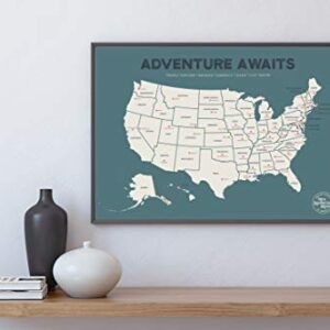 Epic Adventure Maps The United States Push Pin Map 24" x 17" - Unframed Travel Map to Mark Your Travels Around The USA - Multicolored Pushpins Included