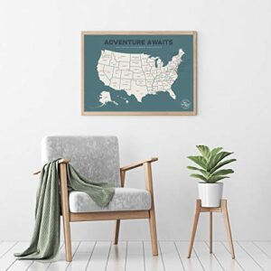 Epic Adventure Maps The United States Push Pin Map 24" x 17" - Unframed Travel Map to Mark Your Travels Around The USA - Multicolored Pushpins Included