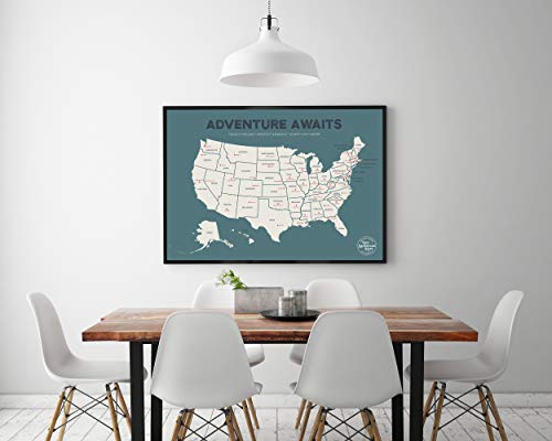 Epic Adventure Maps The United States Push Pin Map 24" x 17" - Unframed Travel Map to Mark Your Travels Around The USA - Multicolored Pushpins Included