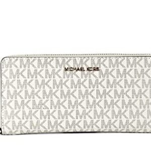 Michael Kors Jet Set Travel Continental Zip Around Leather Wallet Wristlet (Vanilla/Dark Acorn)