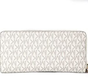 Michael Kors Jet Set Travel Continental Zip Around Leather Wallet Wristlet (Vanilla/Dark Acorn)