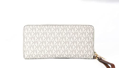 Michael Kors Jet Set Travel Continental Zip Around Leather Wallet Wristlet (Vanilla/Dark Acorn)