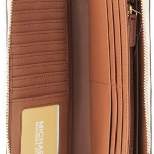 Michael Kors Jet Set Travel Continental Zip Around Leather Wallet Wristlet (Vanilla/Dark Acorn)