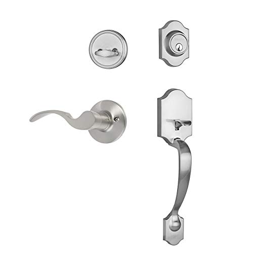 Dynasty Hardware DEN-MON-100-US15-RH Denver Front Door Handleset, Satin Nickel, with Monterey Lever, Right Hand