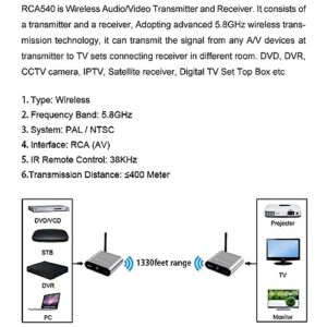 AV540 5.8G Wireless AV Transmitter Receiver Audio Video TV AV Signal Sender Receiver with IR Romote 400M /1330FT