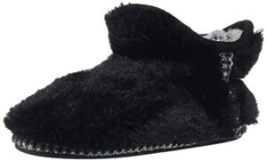 dearfoams unisex-kid's charlotte faux faux fur bootie slipper, black, 2-3 big