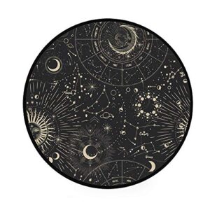 kuizee round doormat moon phases sun zodiac mysterious astrology polyester indoor outdoor non-slip water absorption living room bedroom bathroom kitchen home decor 36.2inch