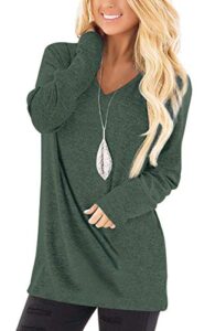 jescakoo fall casual tops for women cute long sleeve v neck t shirts green l