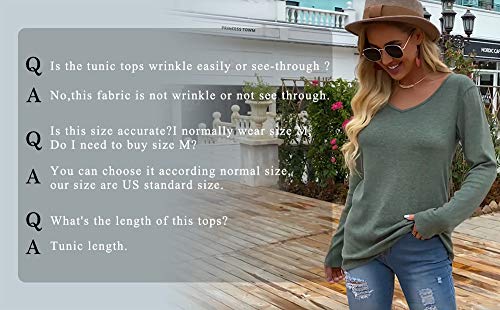 Jescakoo Fall Casual Tops for Women Cute Long Sleeve V Neck T Shirts Green L